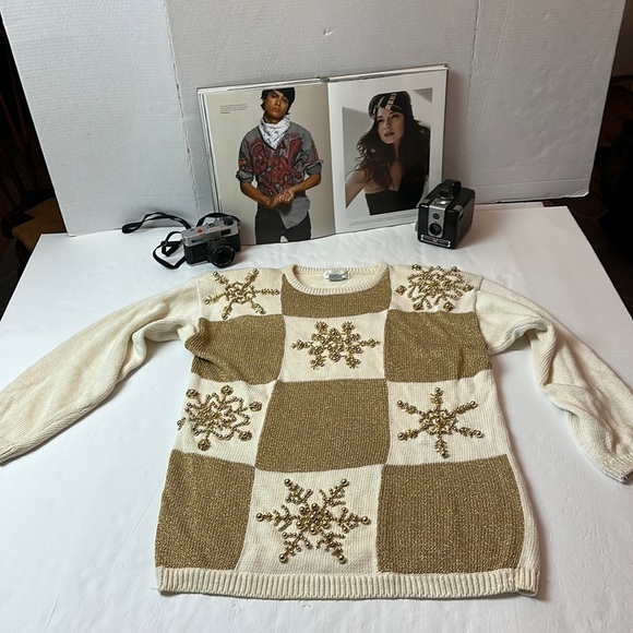Vintage Eminent gold and cream holiday sweater - Picture 1 of 10